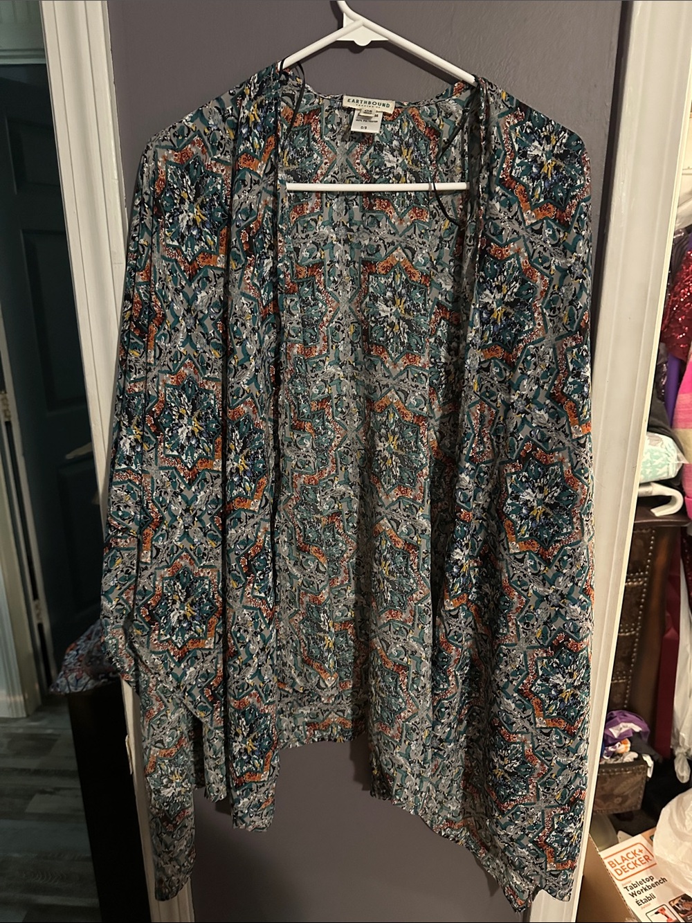 EARTHBOUND Teal Multi-Pattern Open-Front Duster